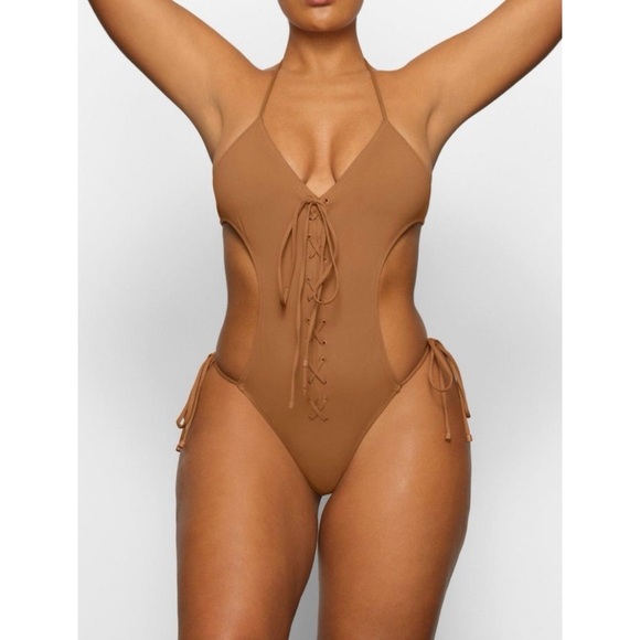 SKIMS NWT Almond Lace Up Monokini Swimsuit - Picture 1 of 6